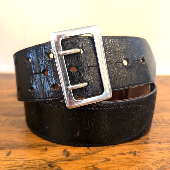 Black Leather Gun Belt Safety Speed Holster Belt Montebello Cal Belt 32 USA - Picture 1 of 15